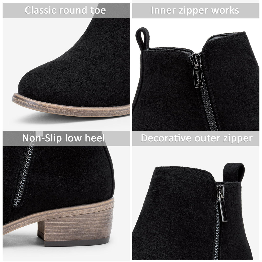 Women's Black Suede Round Toe Ankle Boots Low Heel, Size 8, 905