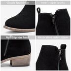 Women's Black Suede Round Toe Ankle Boots Low Heel, Size 8, 905