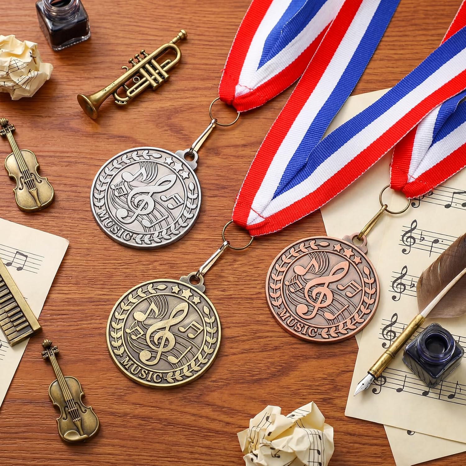 30 Pcs 2'' Award Medals Bulk Gold Silver Bronze Winner Medals with Neck Ribbons Metal Trophy Award Prize Gift for