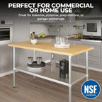 48" x 30" Maple Wood Top Work Table w/Undershelf