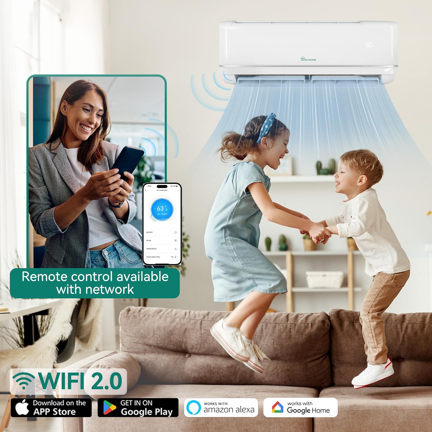 21 SEER2 12000 BTU Mini Split AC/Heating System, Wifi Enabled 208-230V Pre-charged Inverter AC Cool Up to 750 Sq. Ft