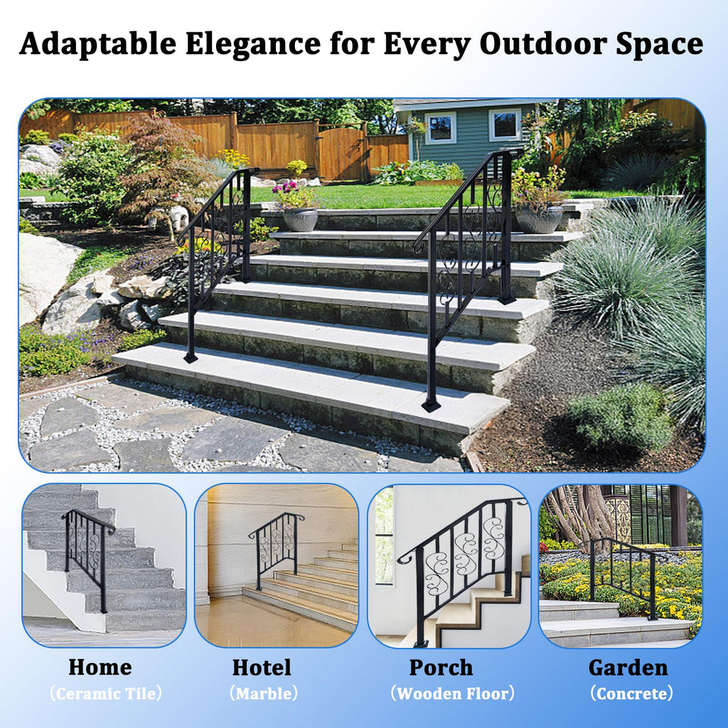 3 Step Hand Rails for Outdoor Steps Stair Handrail & Indoor Kit(2 Pack)