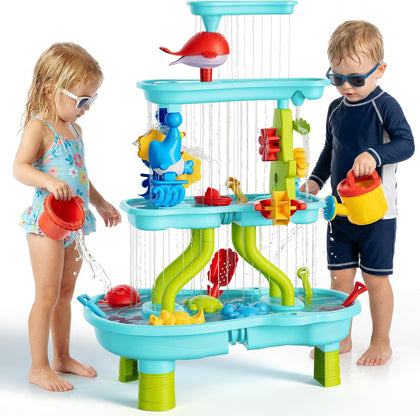 4 -Tier Kids Sand and Water Table for Toddlers - Outdoor Water Sand Play Table Toys for Boys Girls, Summer Splash