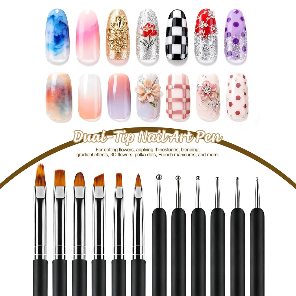 Nail Art Brushes and Dotting Tools Kit for Gel Polish Liner Drawing