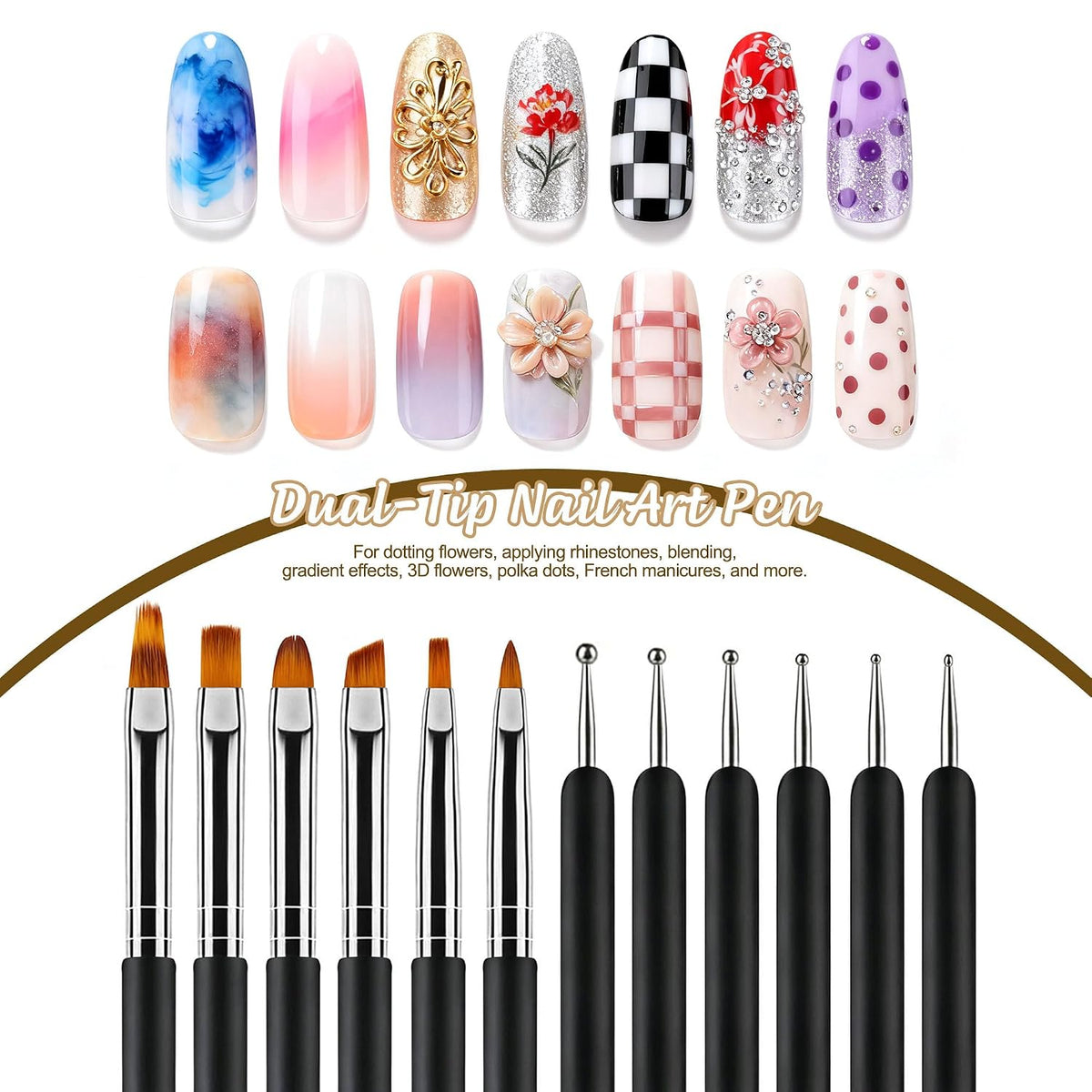 Nail Art Brushes and Dotting Tools Kit for Gel Polish Liner Drawing
