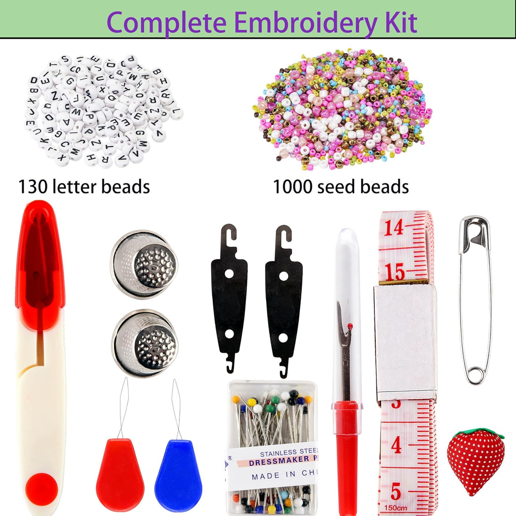 Embroidery kit for Beginners Adults,1200 Pcs + Friendship Bracelet String Kits with Storage Box,95 Colors Embroidery