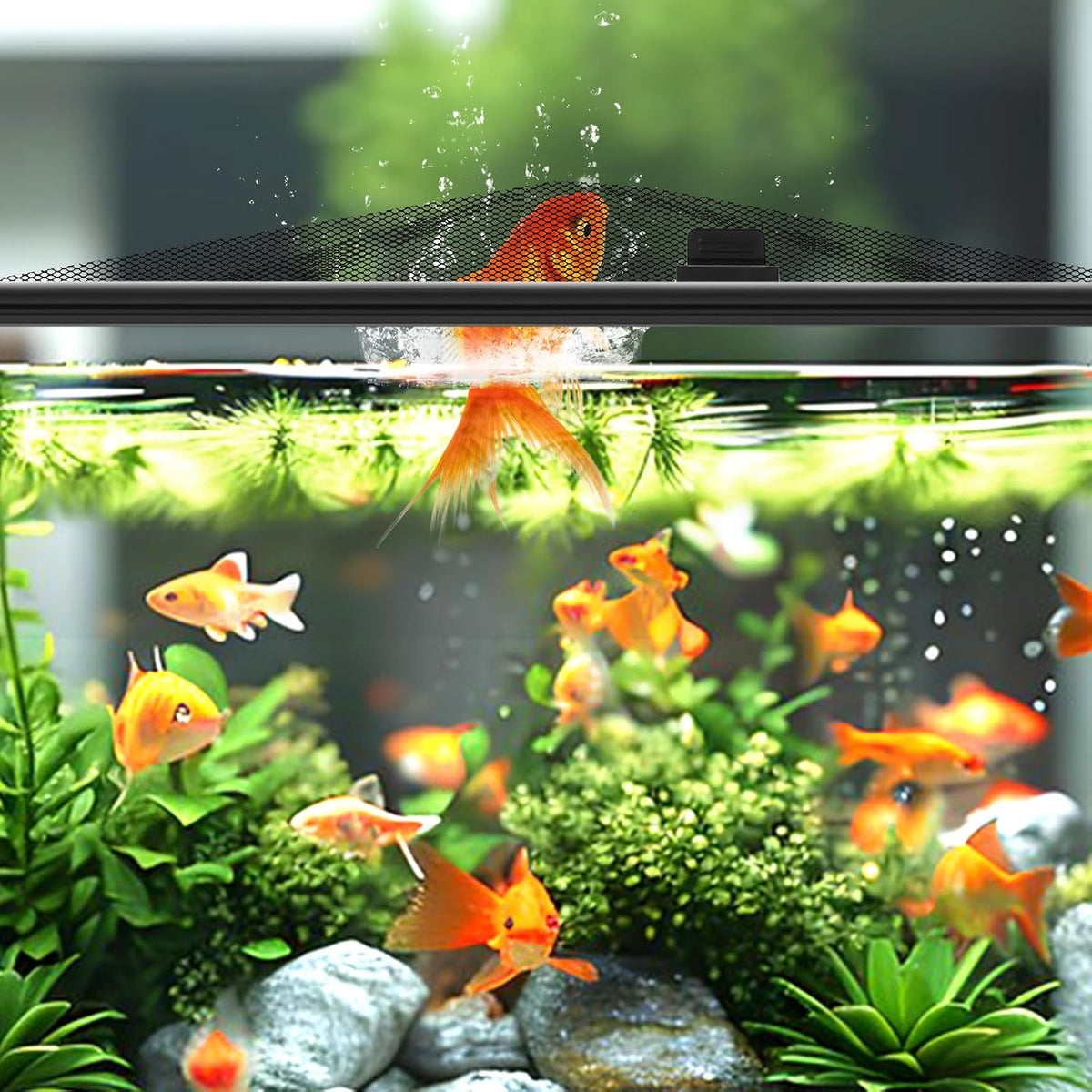 Large Magnetic Fish Tank Lid Size 43"x27" Aquarium Net Cover with Feeding Window 5-40 Gallon DIY Aquarium Lid