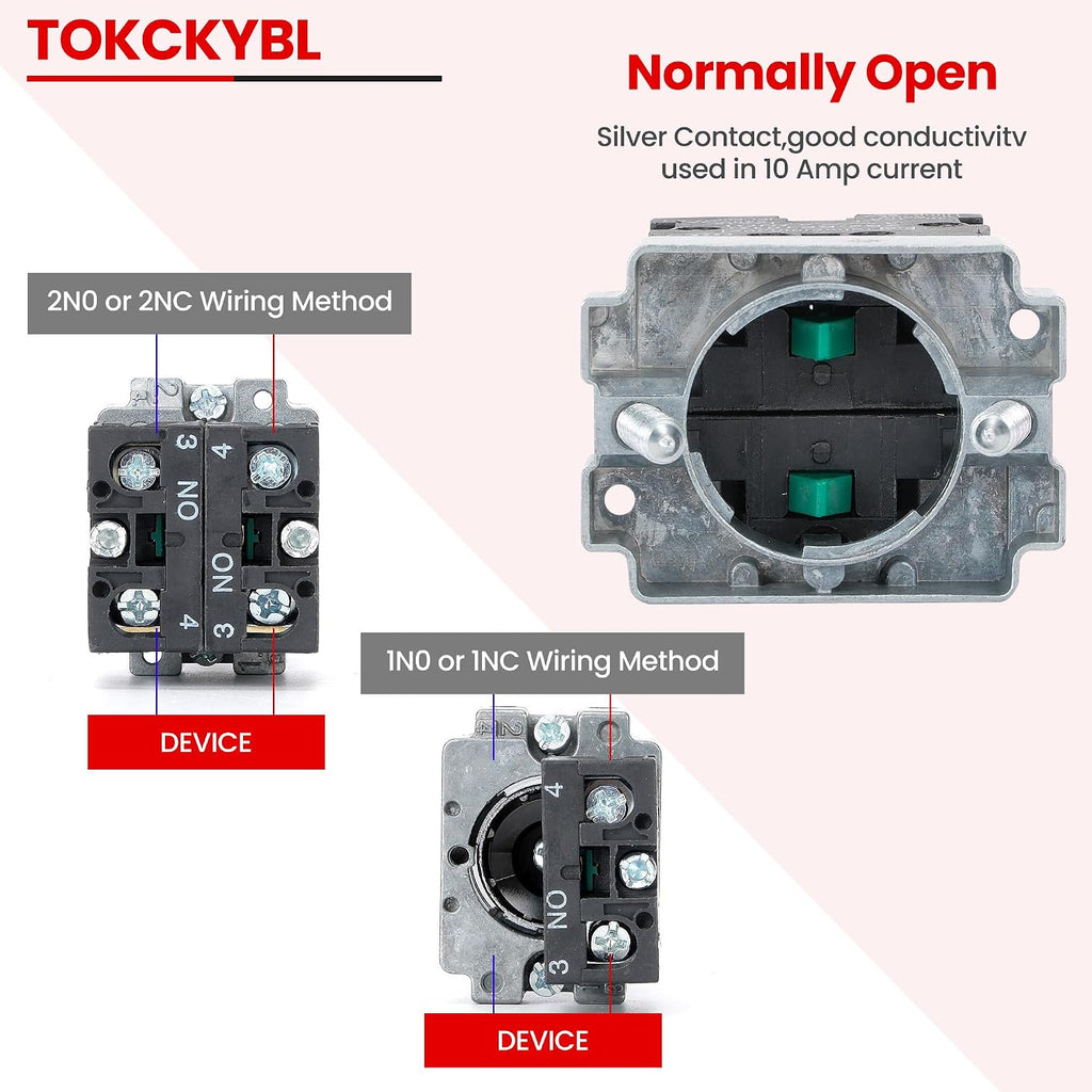 2 Pack 22mm 2 Position Maintained Selector Switch, 1NO 660V 10A