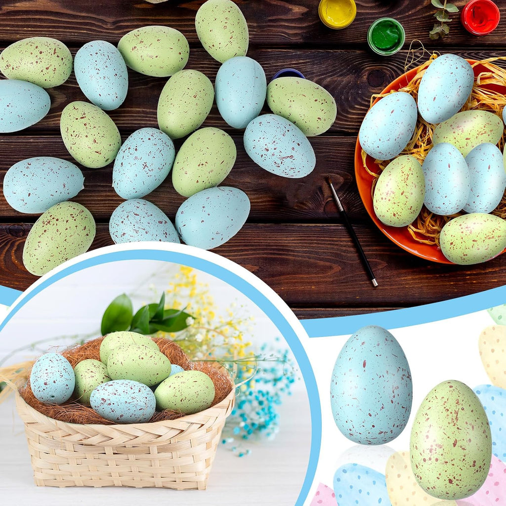 16 Pcs Pastel Easter Eggs with Chicken Nest Easter Table Centerpiece Plastic Green Blue Speckled Eggs for Spring