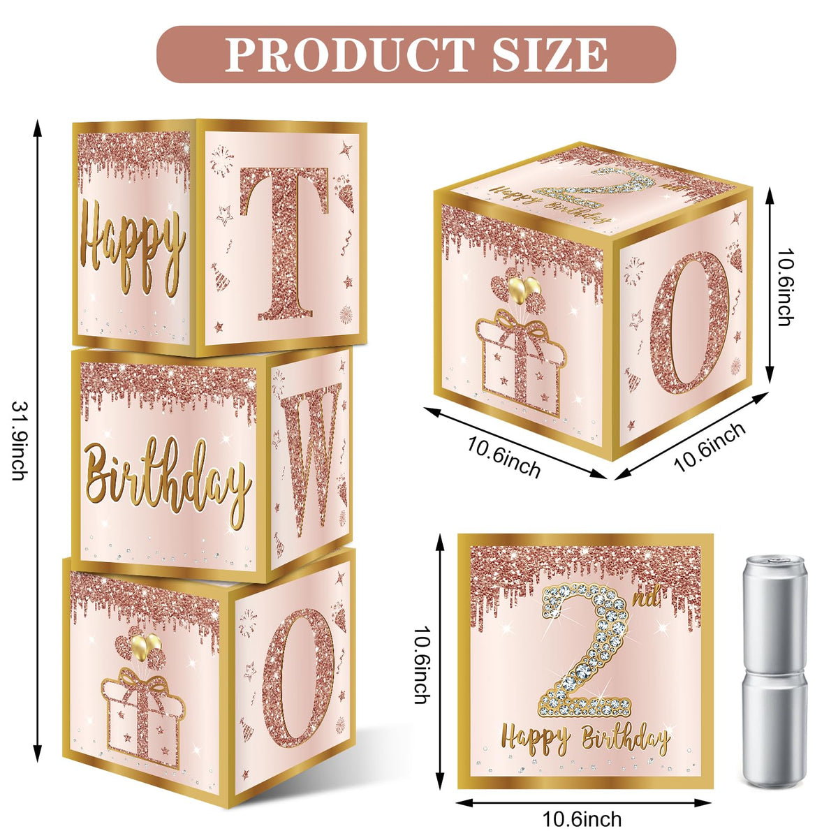 3Pcs 2nd Birthday Decorations Balloon Gift Boxes for Girls