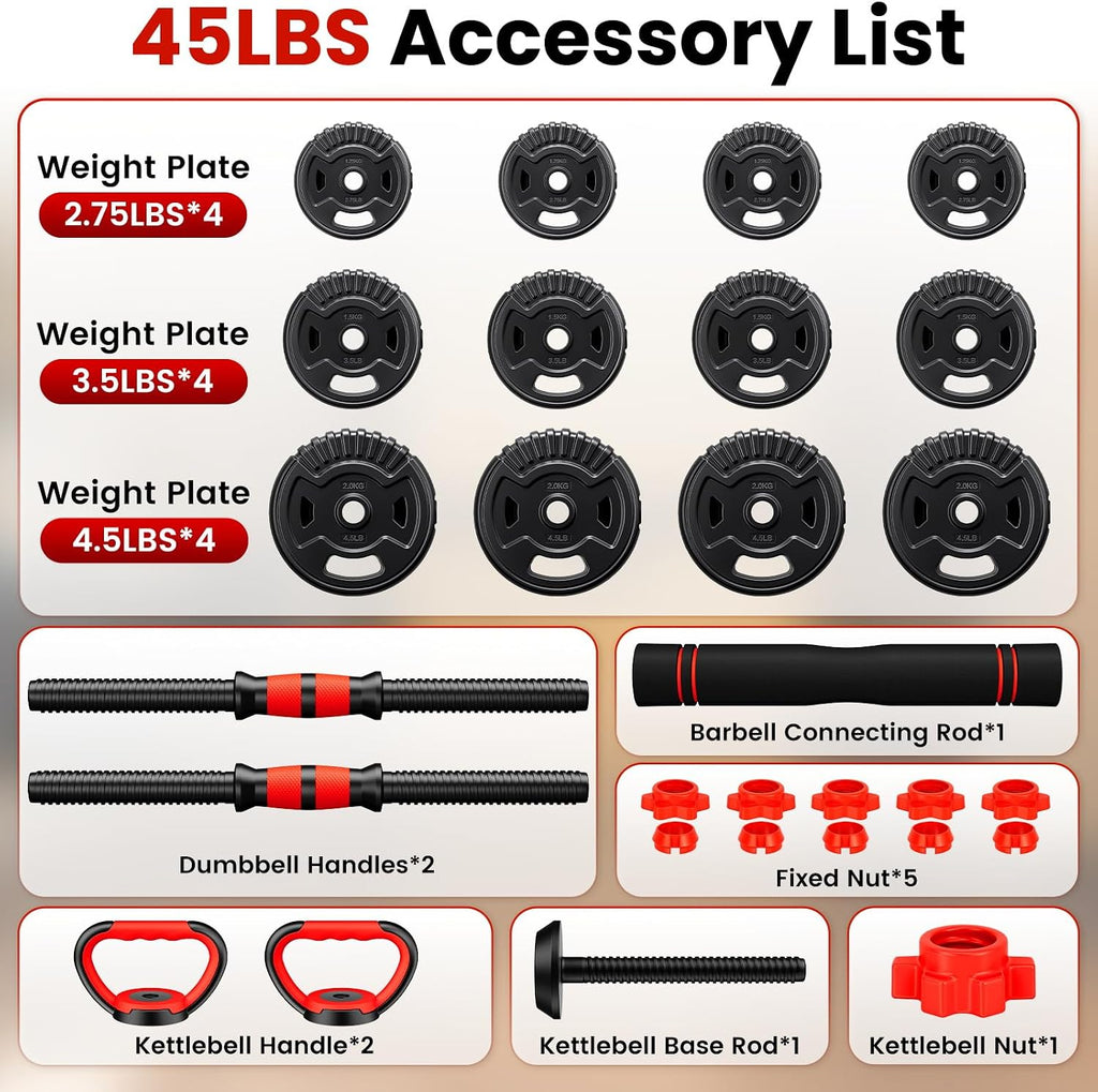 Adjustable Dumbbell Set,22/33/45/70/90lb Free Weight Set with Connector,5-in-1 Dumbbell Set for