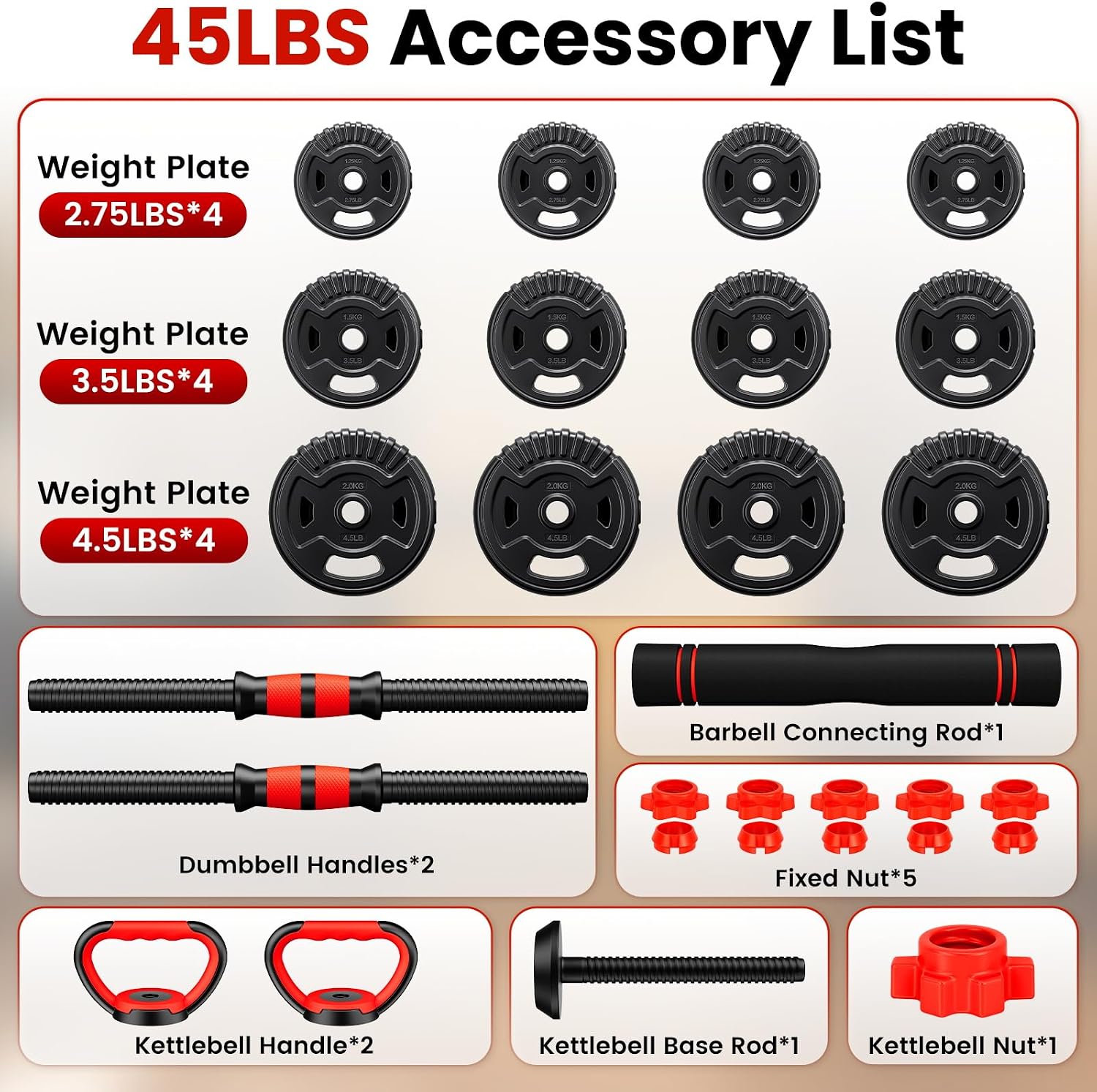 Adjustable Dumbbell Set,22/33/45/70/90lb Free Weight Set with Connector,5-in-1 Dumbbell Set for