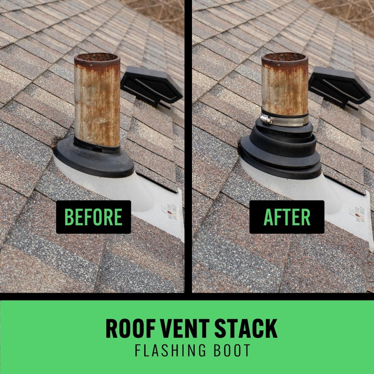 Roof Pipe Flashing Collar Repair Boot for 2.5″–3″ Vent Pipes — Thermoplastic Rubber Roof Vent Boot with Stainless