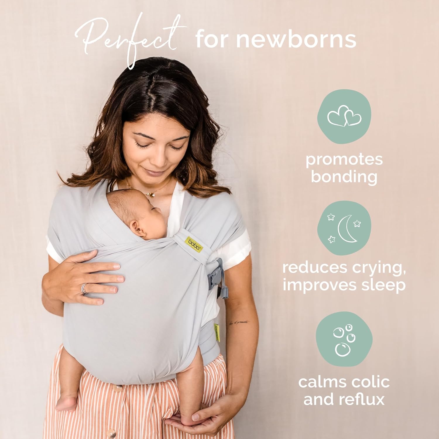 Bliss Pre-Wrapped Baby Wrap Carrier, Newborn Sling, Gray | Stretchy Hybrid Sling that slips on in seconds, no tying