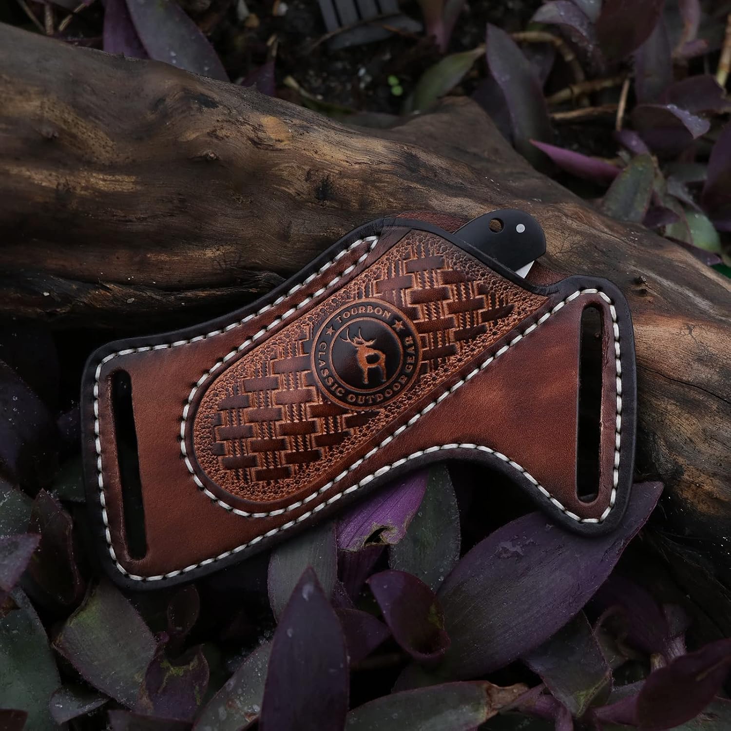 Leather Knife Sheath for Belt EDC Folding Pocket Knife Holster Compact Draw | 3mm thick leather, fits Buck 110 &