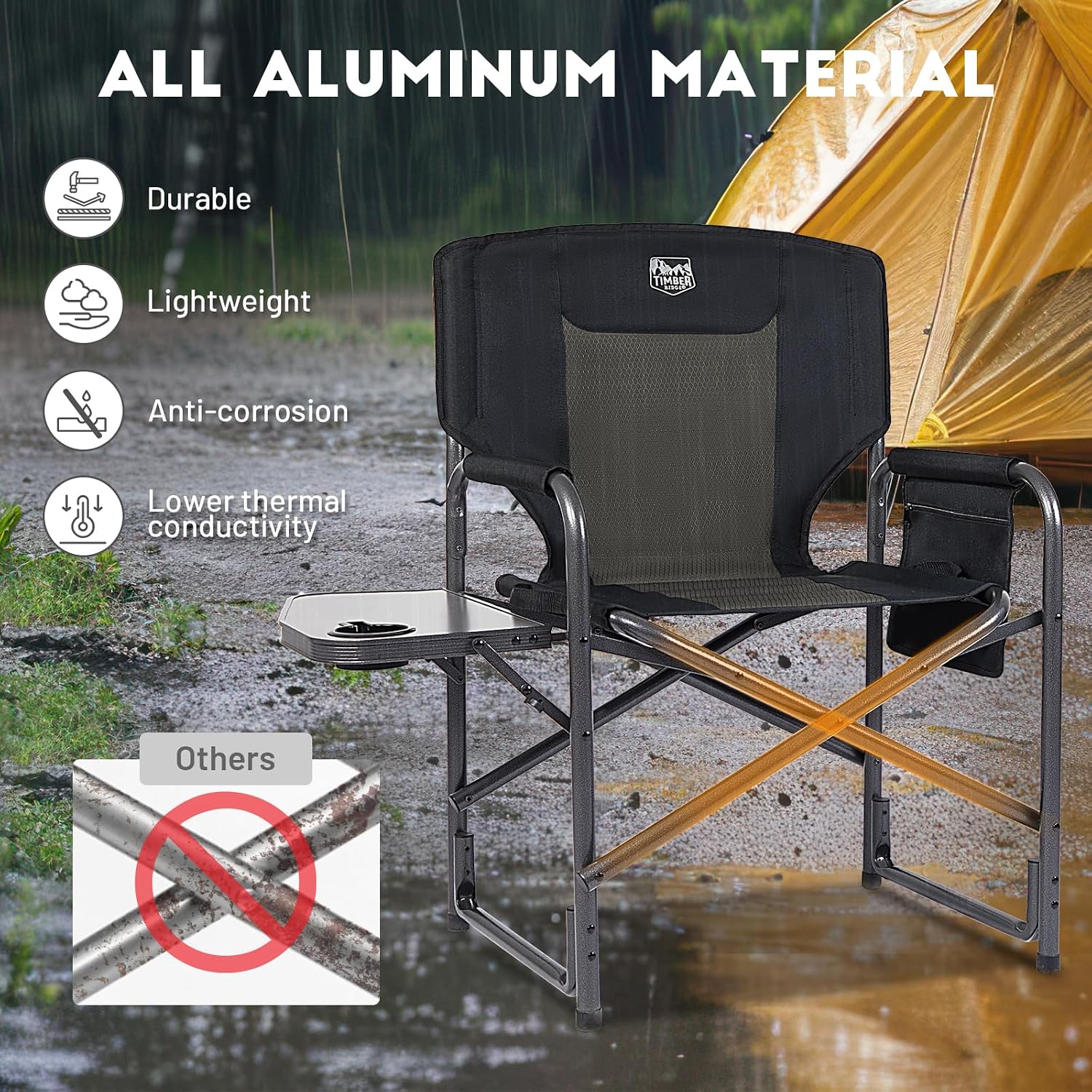 Aluminum Oversized Camping Chair, Support 400lbs | Lightweight Directors Chair Foldable with Side Table Detachable
