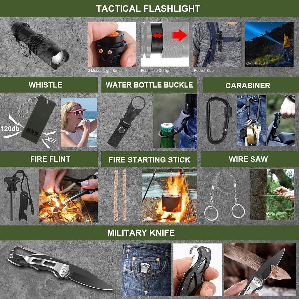 Gifts for Men Fathers Day Dad, Survival Kit, 150 PCS Survival Gear and Supplies Equipment with Trauma Bag, Molle