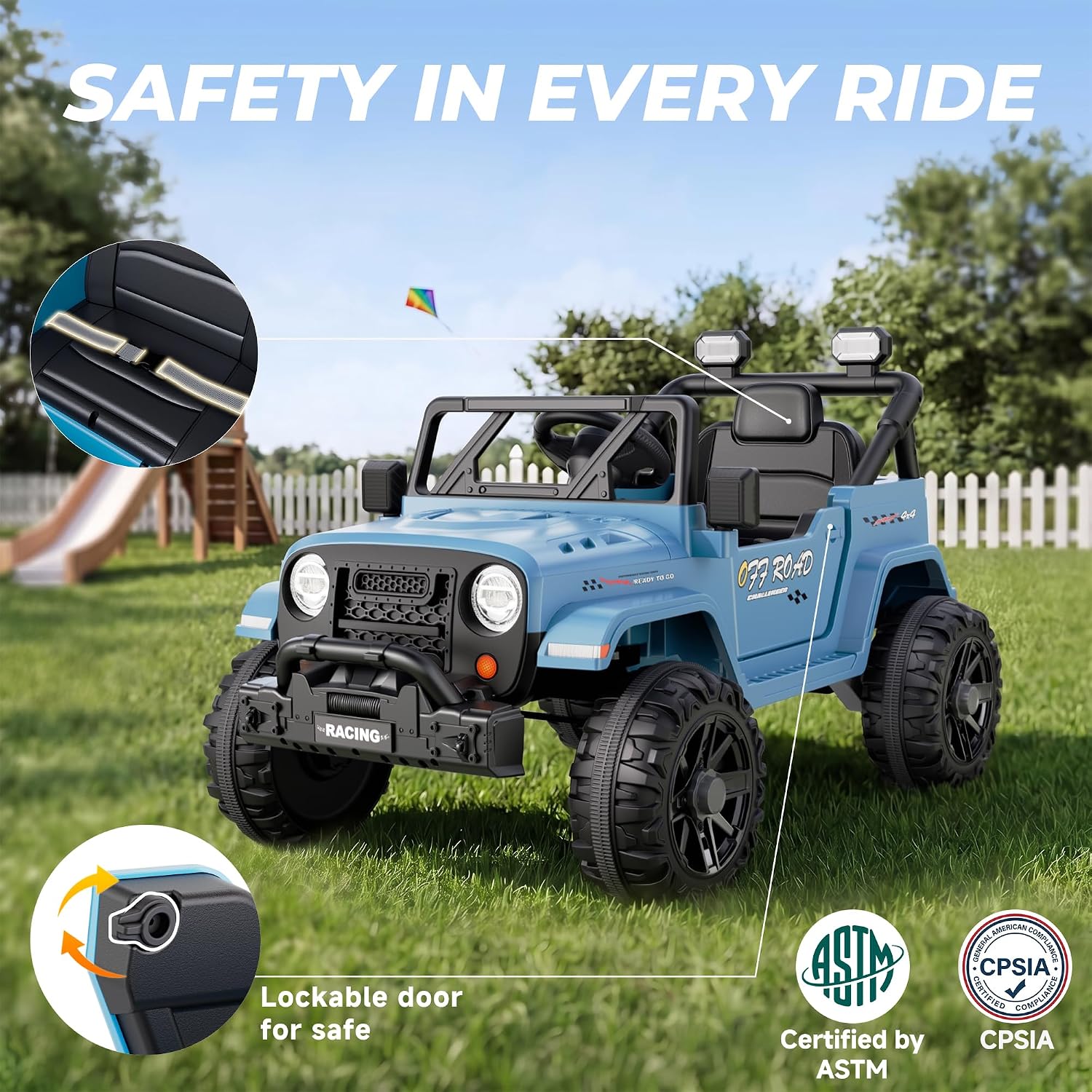 12V Electric Ride On Car, Toddler First Car, Blue | Realistic truck styling, parent remote control, soft start