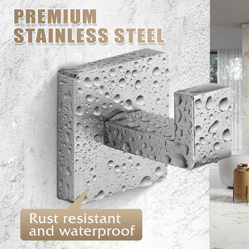 Heavy Duty Stainless Steel Towel Hooks, Wall Mounted Square Robe Hooks for Bathroom, Kitchen, Bedroom, Hotel Brushed