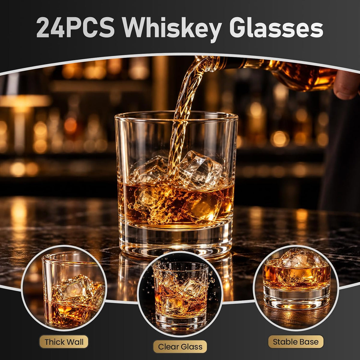 Old Fashioned Whiskey Glasses Bulk Set of 24