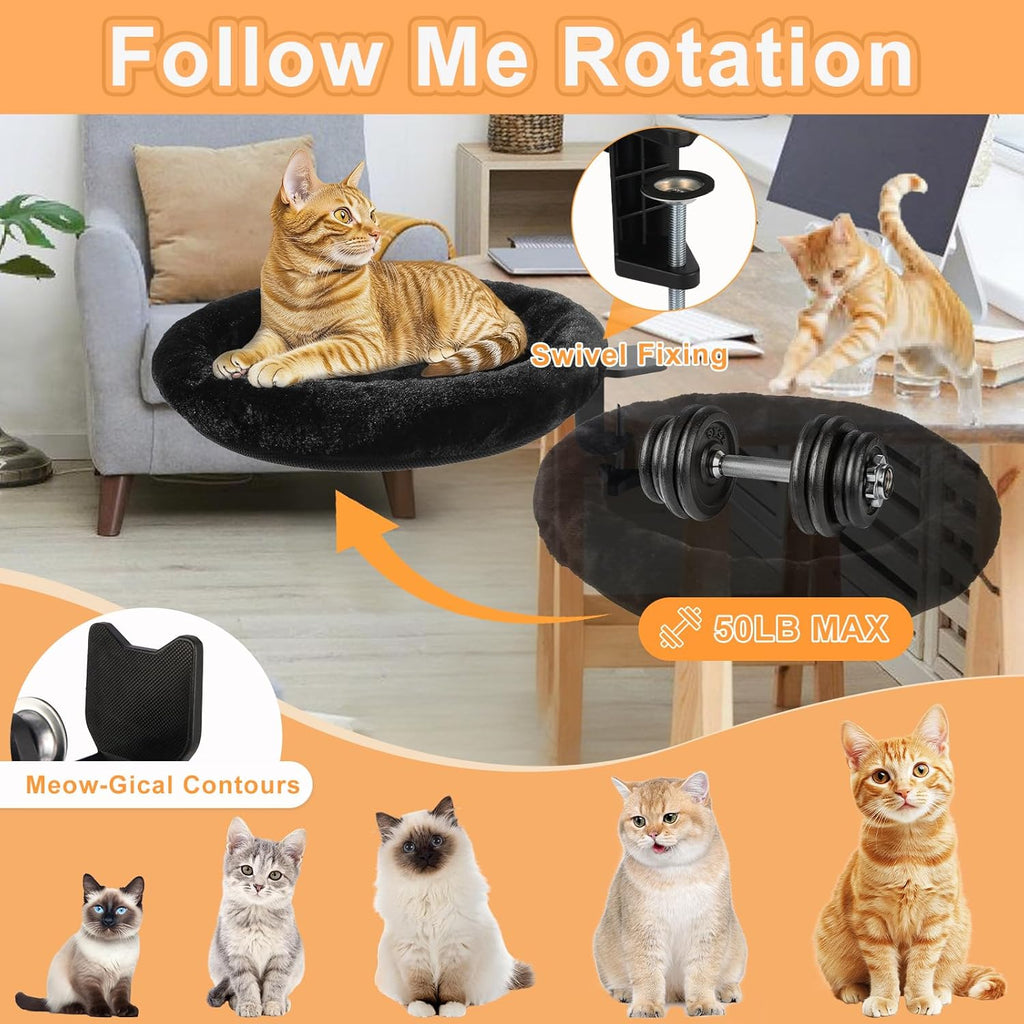 Cat Desk Bed - Ergonomic cat Desk Perch Clamp for Remote Workers - Quality Desktop Suspended Cat's Bed- Rotating Cats