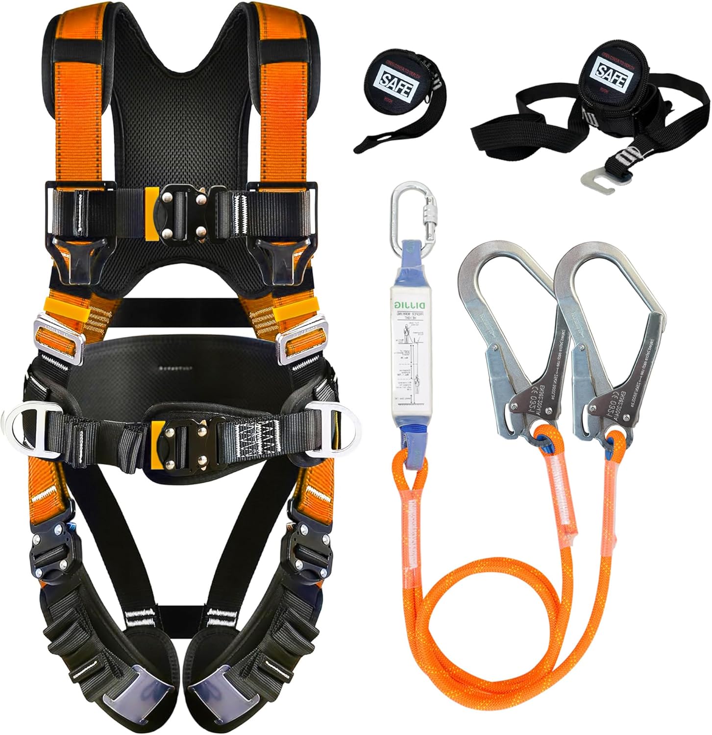 Safety Harness Fall Protection Kit with Shock Absorbing Lanyard