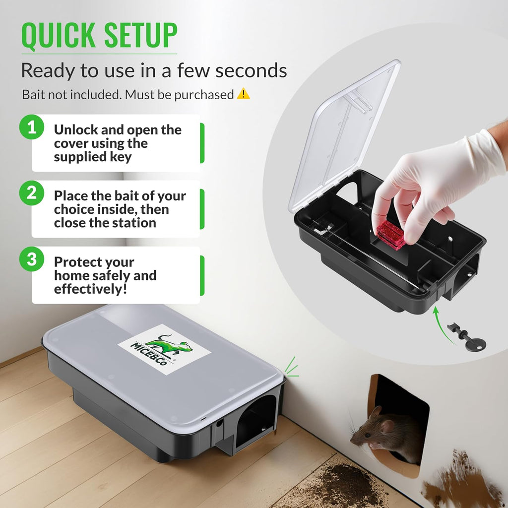 Rat Bait Stations 2 Pack, Clear Lid, Lockable, Indoor & Outdoor | Lockable Bait Station and Child Safe, Bait Not