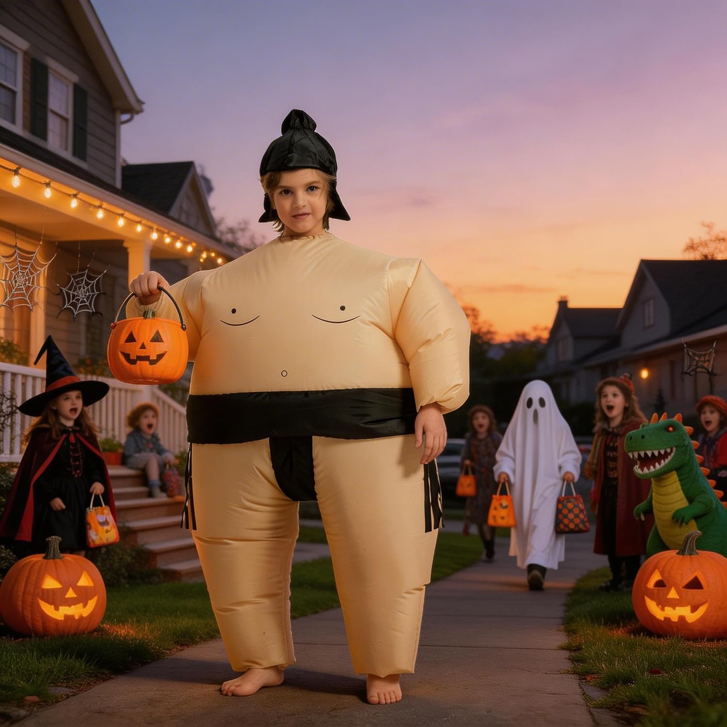 Halloween Inflatable Sumo Costume Kids,Blow Up Wrestler Suit Boys Girls
