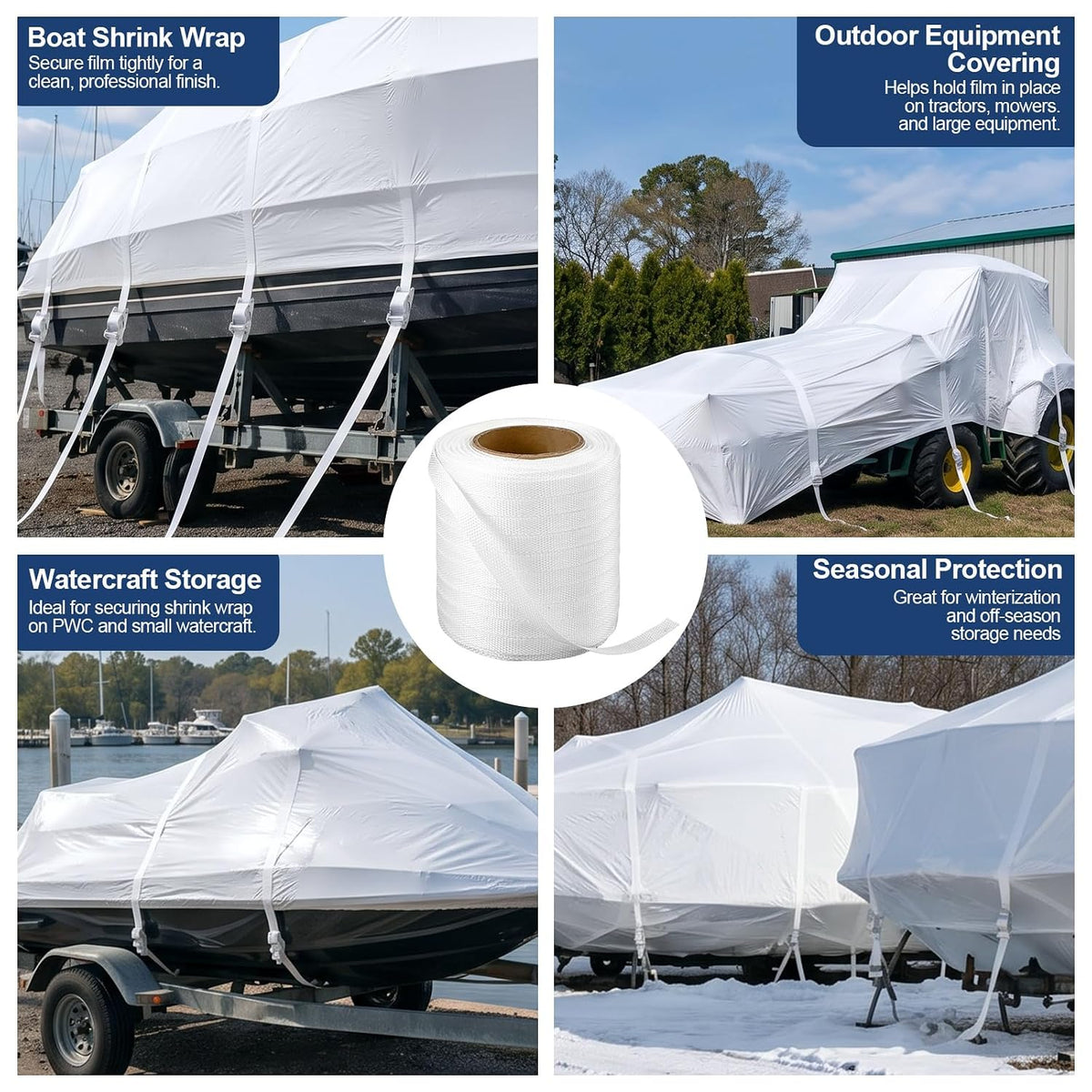 1/2" x 500' Cross Woven Poly Strapping Cord for Shrink Wrap
