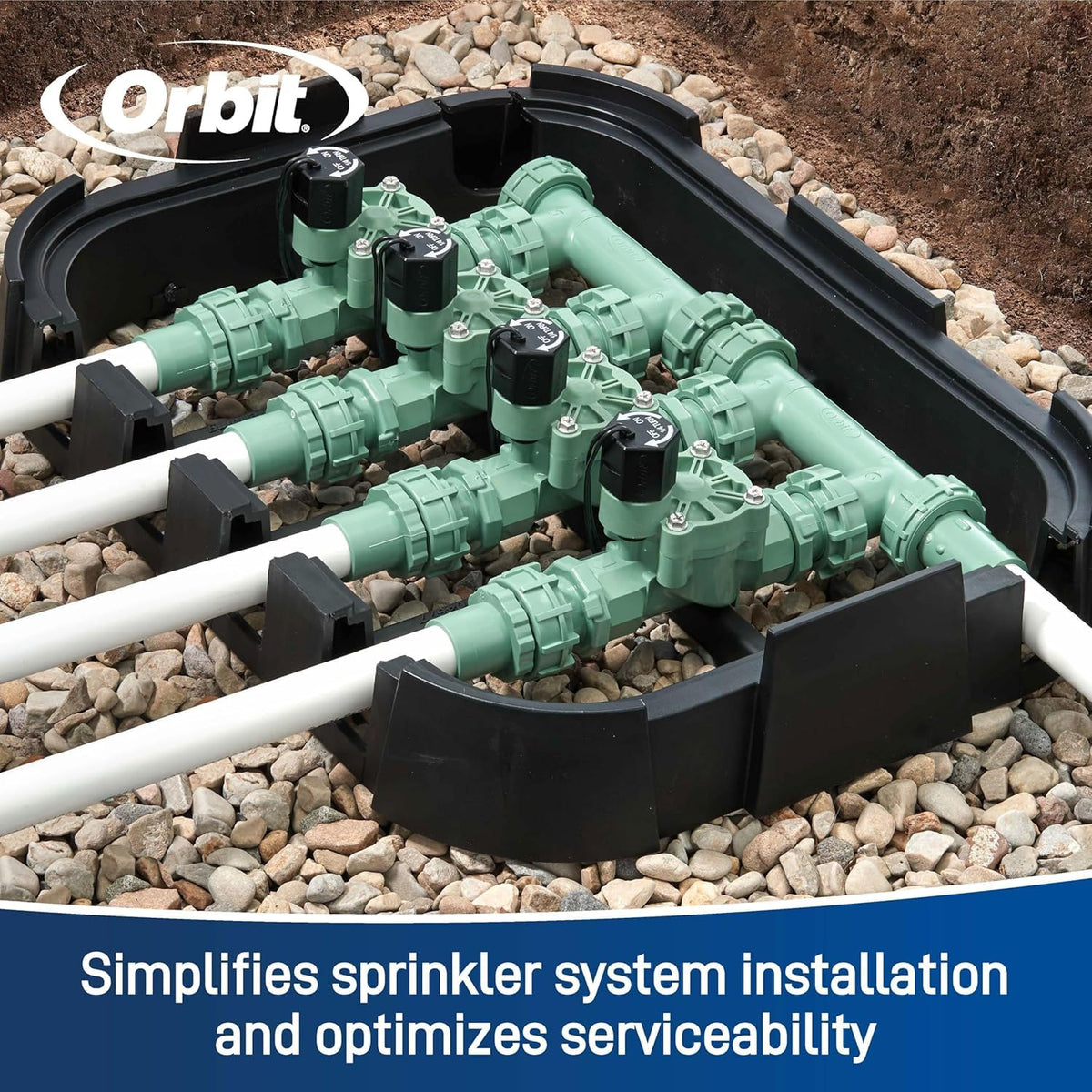 Orbit 4-Valve Preassembled Sprinkler Manifold – Easy Install, Works with PVC & Poly Pipe, Includes 4 3/4" Poly Male Adapter (4-Valve)