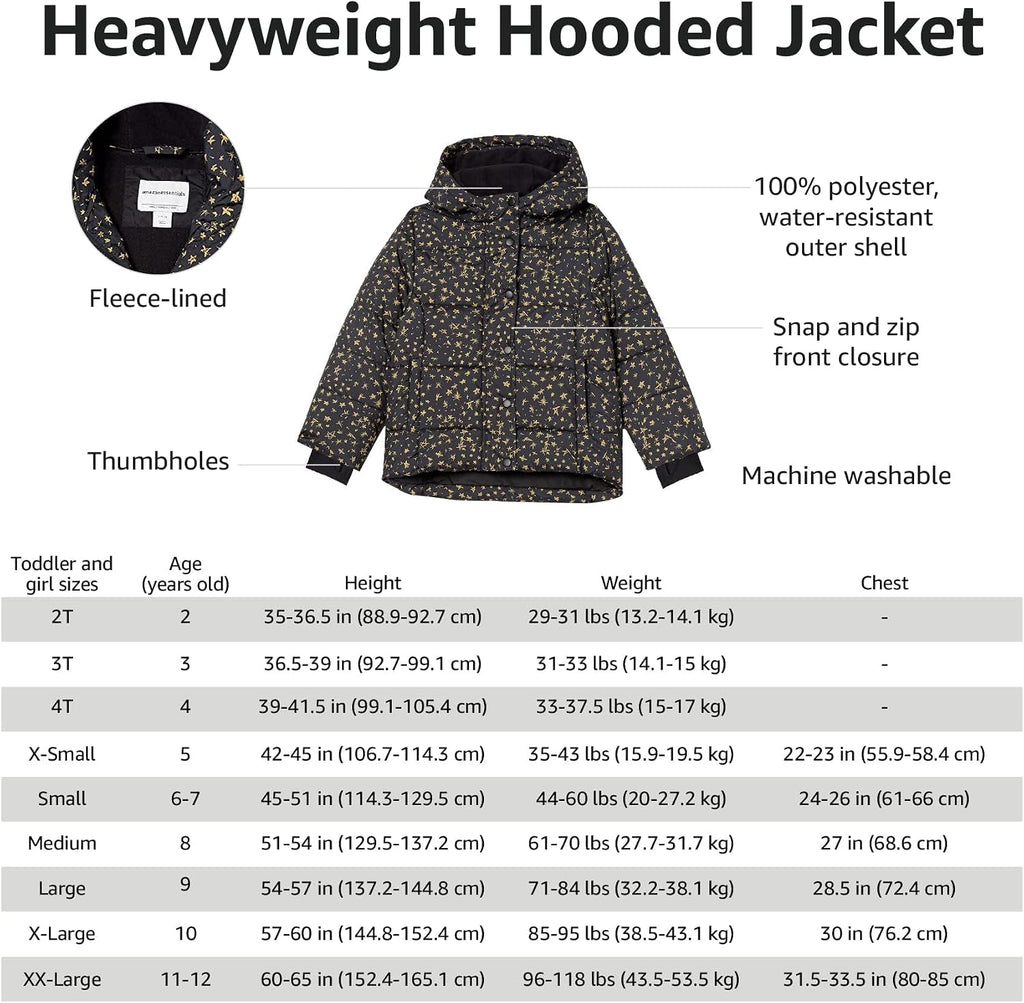 Girls and Toddlers' Heavyweight Hooded Puffer Coat, Water-Resistant