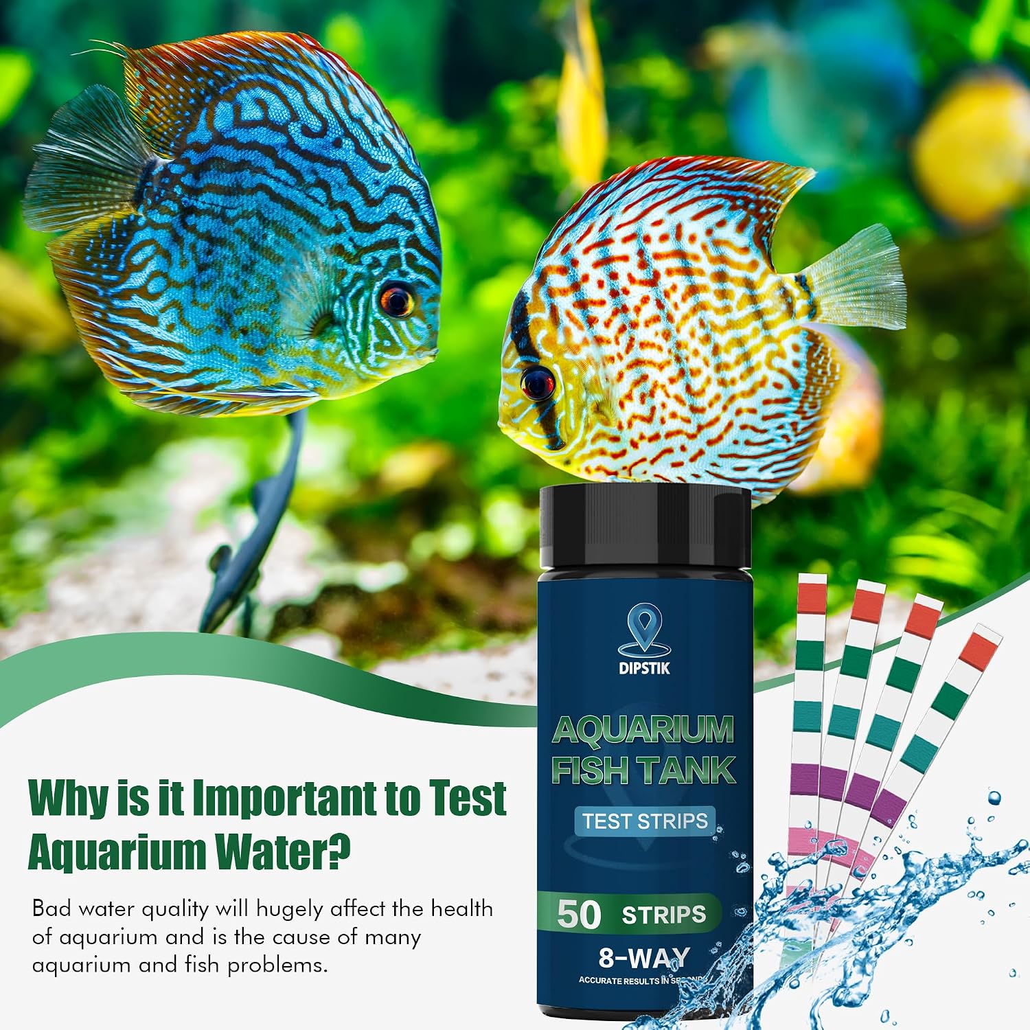 Aquarium Ammonia Test Strips,8-Way Aquarium Test Kit for Freshwater | 50 Strips Fish Tank Pond Test Strips,Test