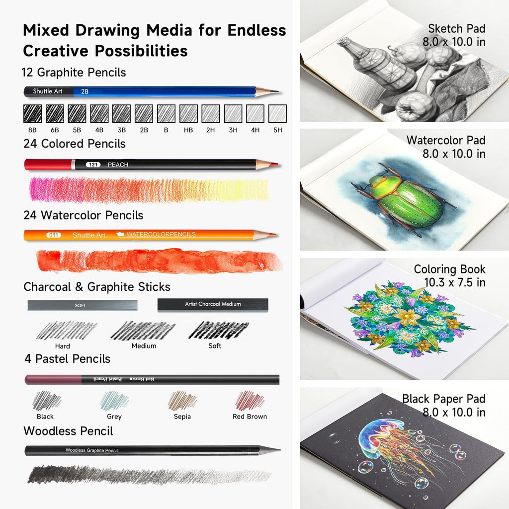 116 PCS Drawing Kit, Professional Drawing Supplies with Sketch, Charcoal, Colored, Graphite, Pastel Pencils & Sticks
