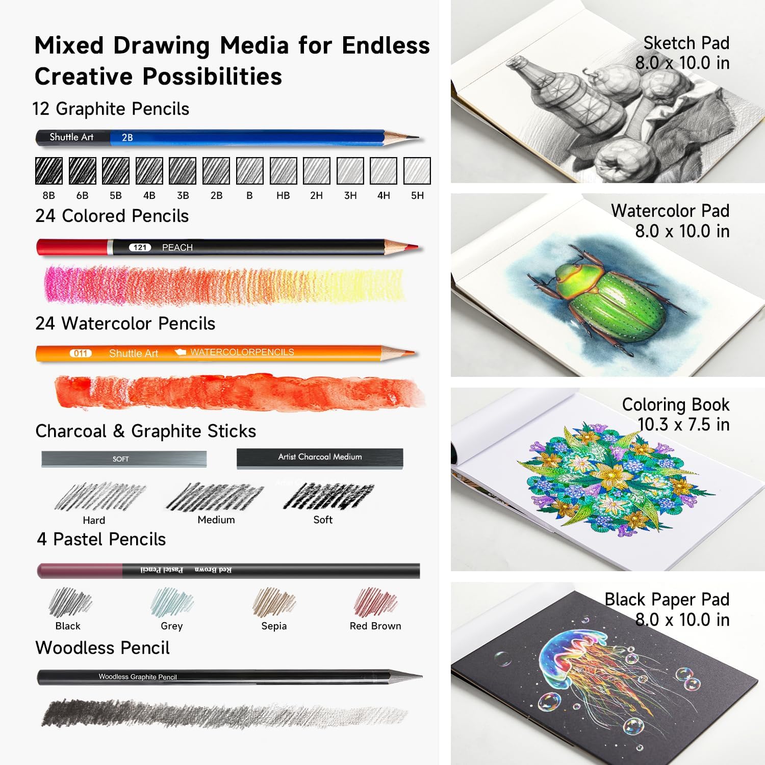 116 PCS Drawing Kit, Professional Drawing Supplies with Sketch, Charcoal, Colored, Graphite, Pastel Pencils & Sticks