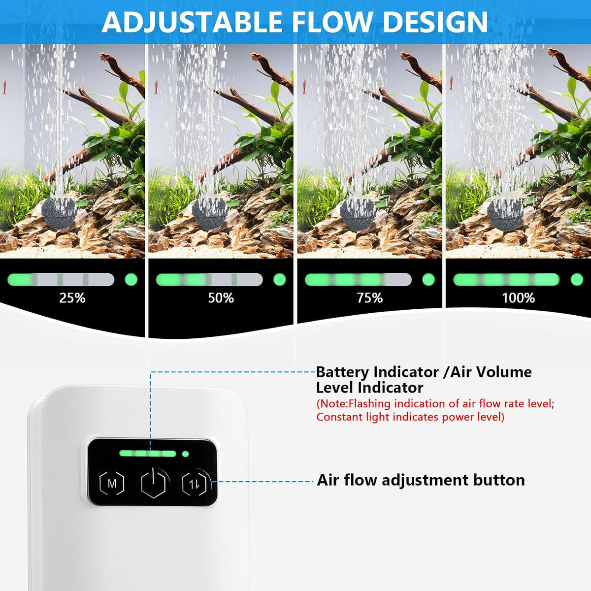 Rechargeable Aquarium Air Pump, Up to 60 Gallons Fish Tank