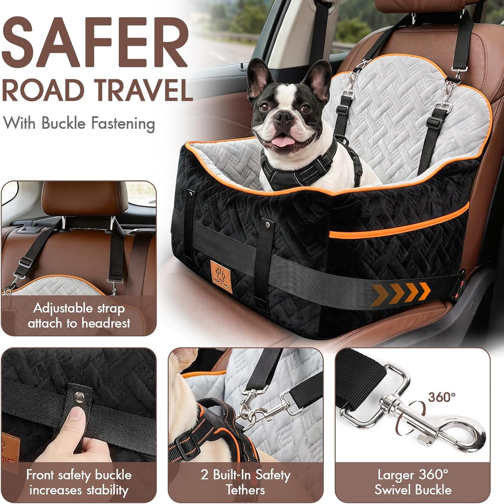 Dog Car Seats for Small Medium Dogs up to 35 lbs – Dog Booster Car Seat with 5.3-Inch Memory Foam, Dual Safety