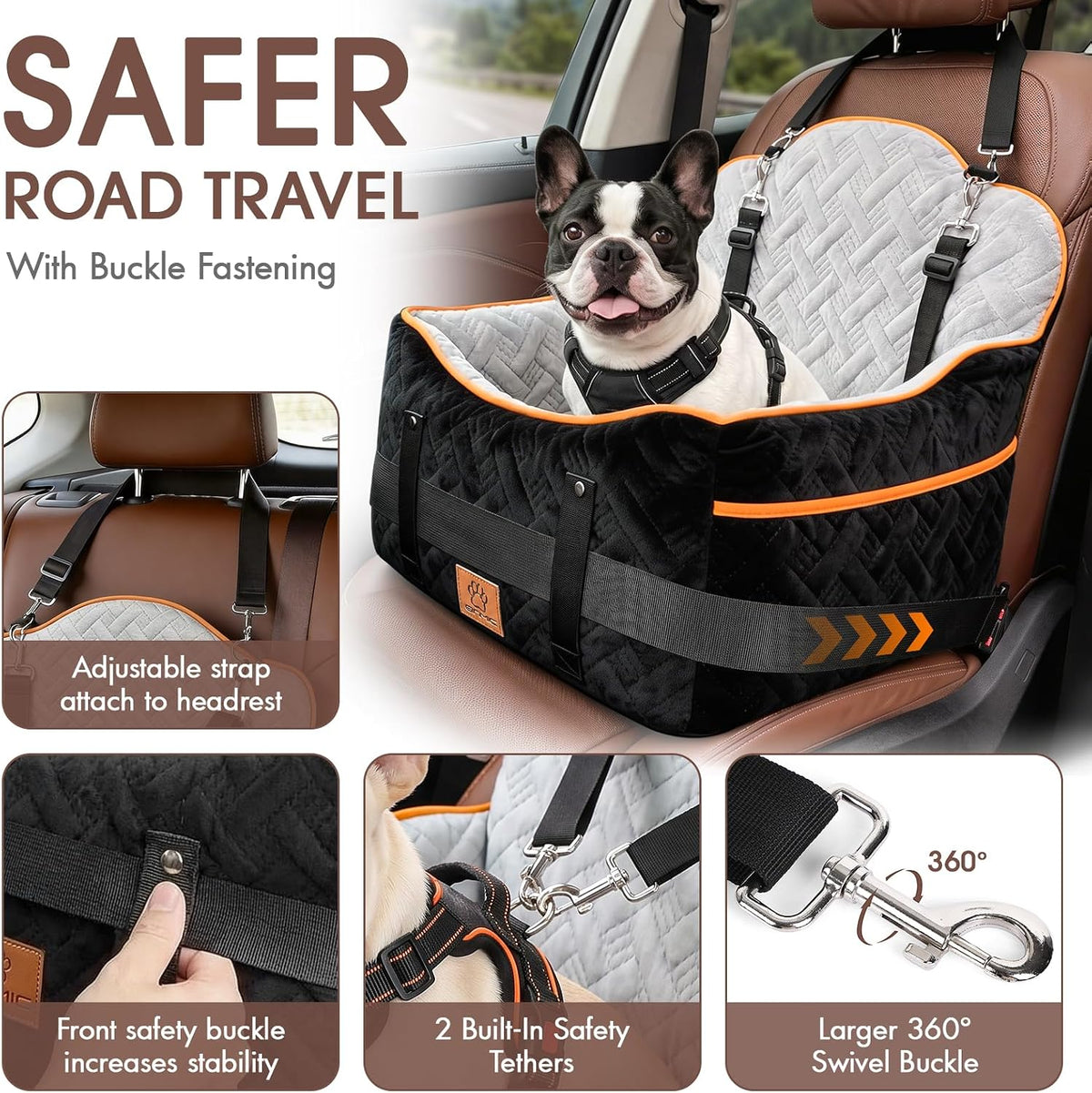 Dog Car Seats for Small Medium Dogs up to 35 lbs – Dog Booster Car Seat with 5.3-Inch Memory Foam, Dual Safety