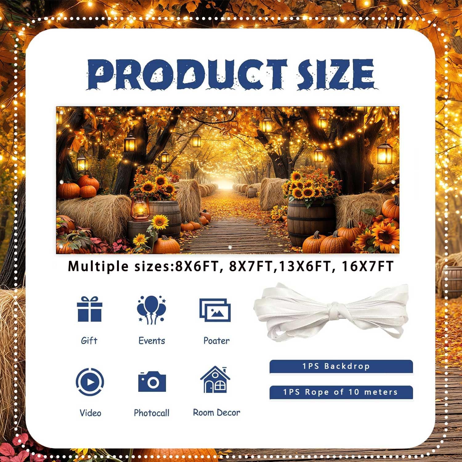 Fall Photo Garage Door Cover Decorations, Autumn Forest Scenery Maple Leaves Pumpkins Sunflowers Farm Harvest