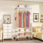 Rolling Clothes Rack, Clothing Racks for Hanging Clothes, White