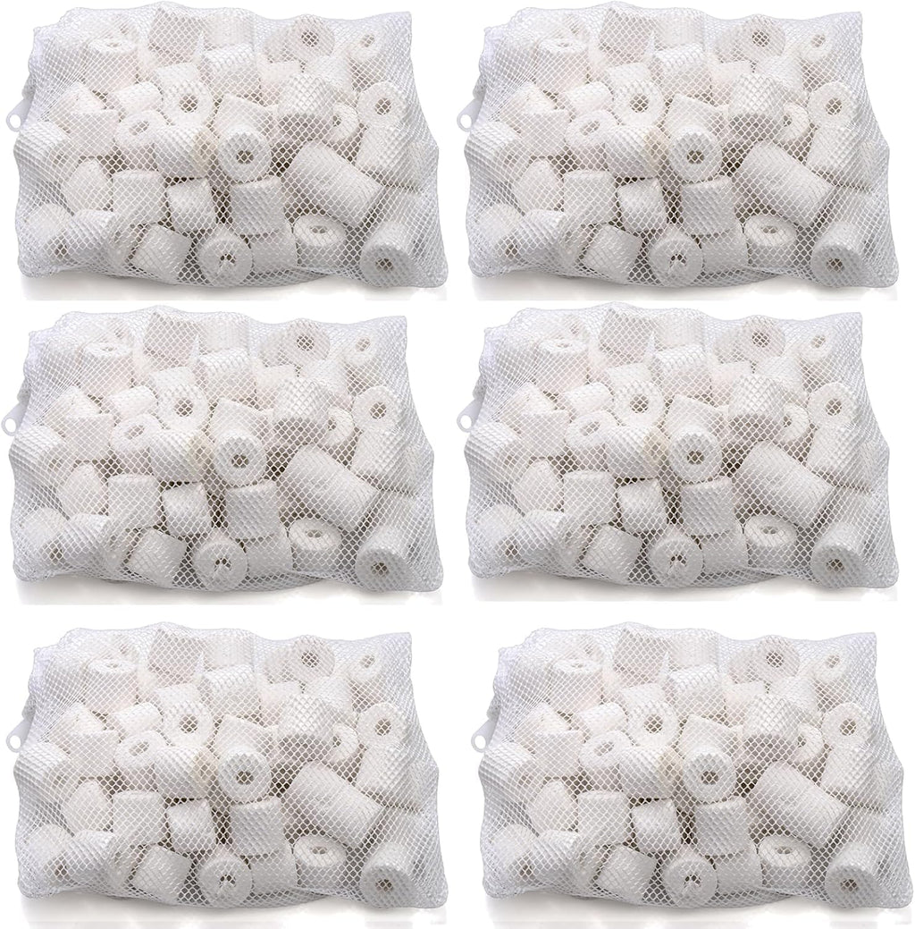 6 Lb Aquarium Filter Media Ceramic Rings, Premier Bio Filter Medias with Zipper Mesh Bags for Koi Pond, Canister