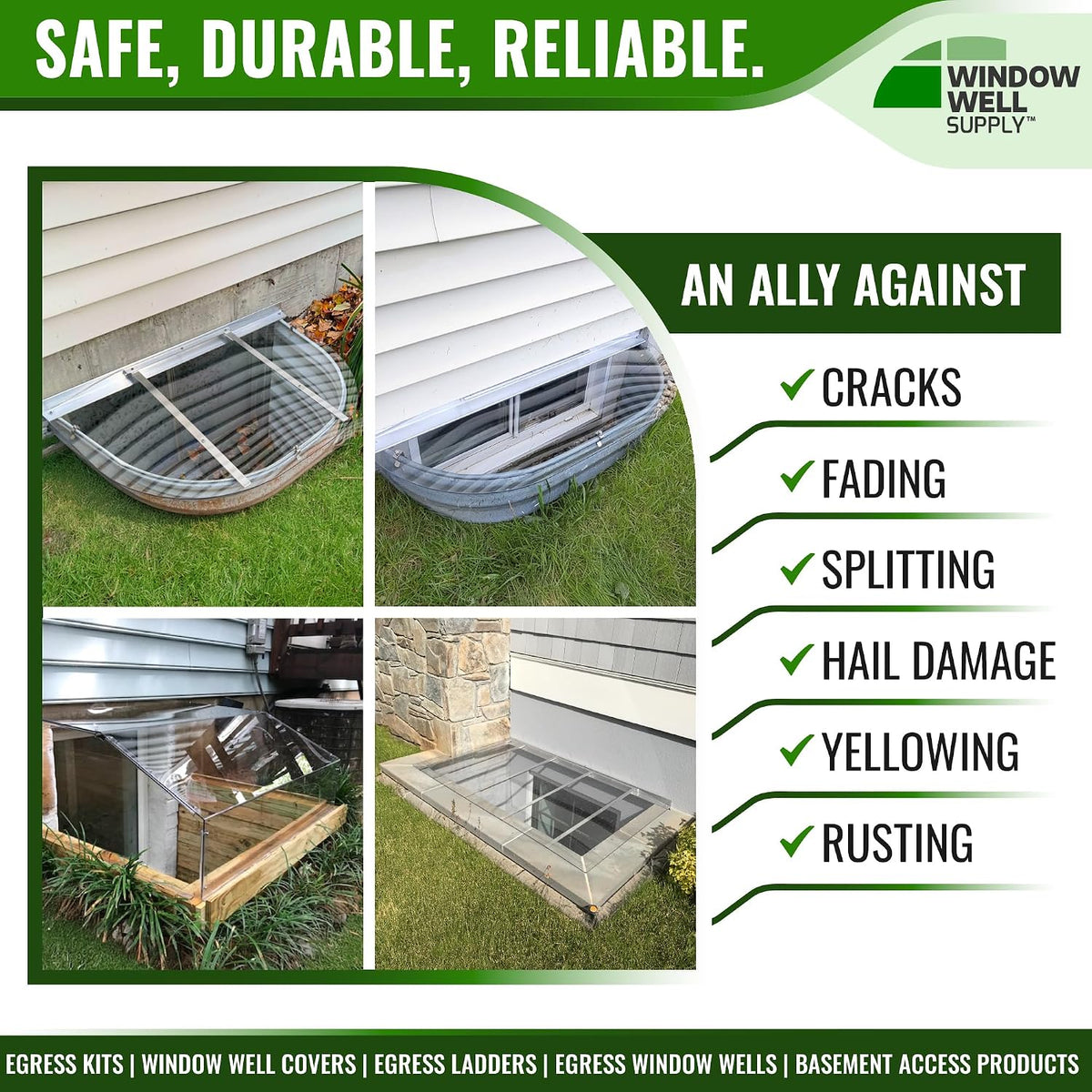 Atrium Basement Window Well Covers Outside Protection 46"L x 22"W x 12"H