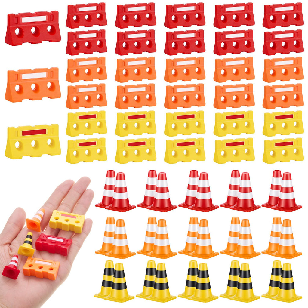 60 Pcs Mini Traffic Cones Barricade Set, Tiny Construction Signs