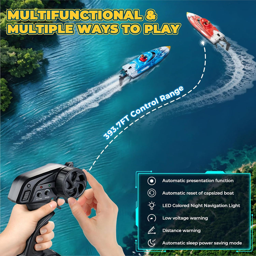 RC Boat, Remote Control Boat for Kids, 25 KPH Fast RC Speed Boat with LED Lights for Pools & Lake, 2.4GHz Racing
