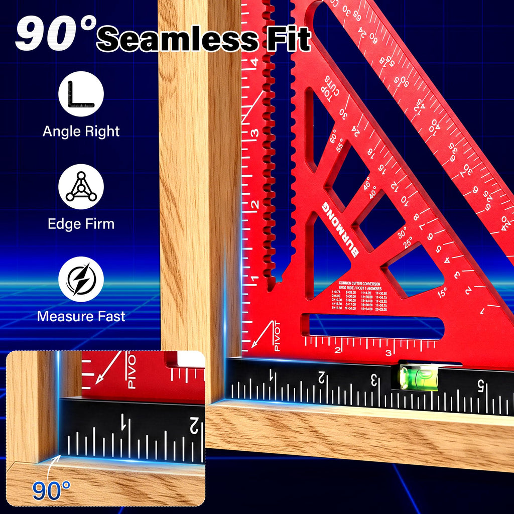 BURMONG 7" Rafter Square with Level Vial, Aluminum Triangle Ruler