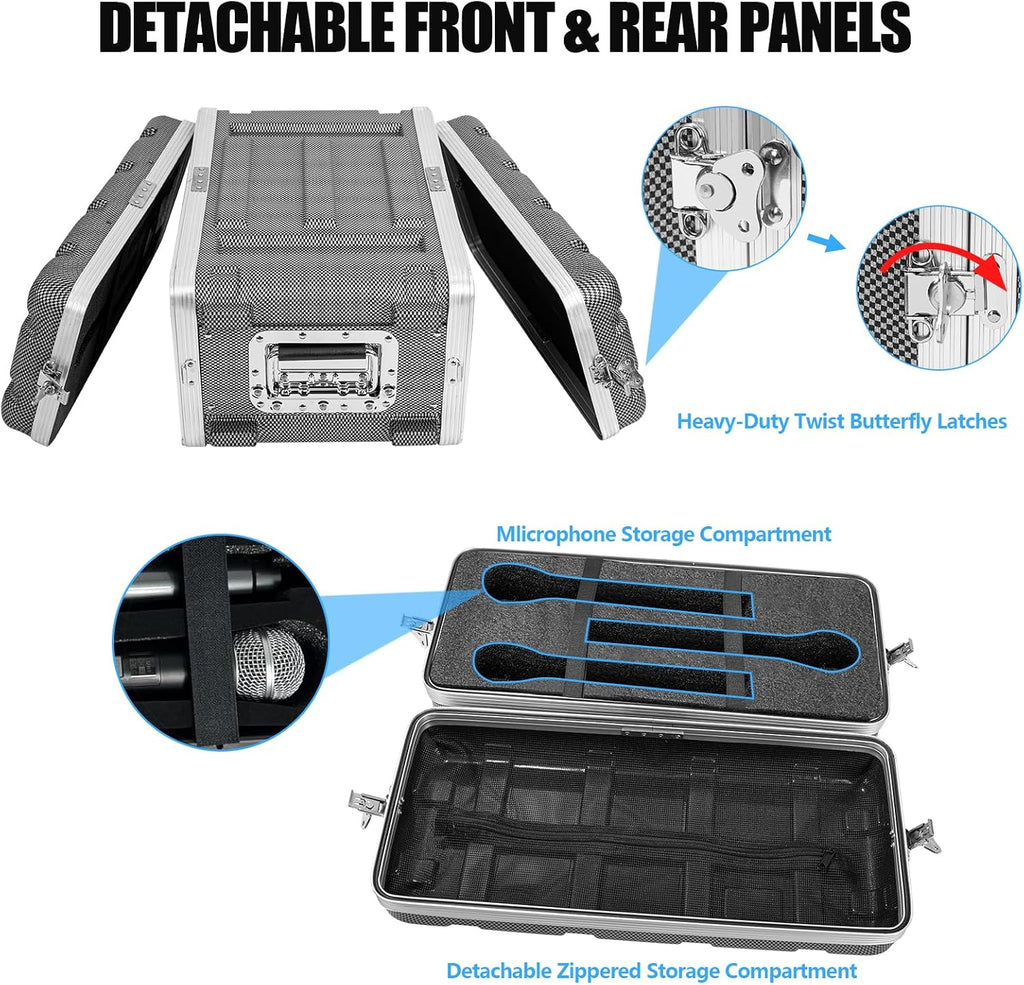 4U ABS Rack Case Shallow 12" Depth, 19" Rackmount Flight Road Travel Case, Waterproof Protective Hard Case with