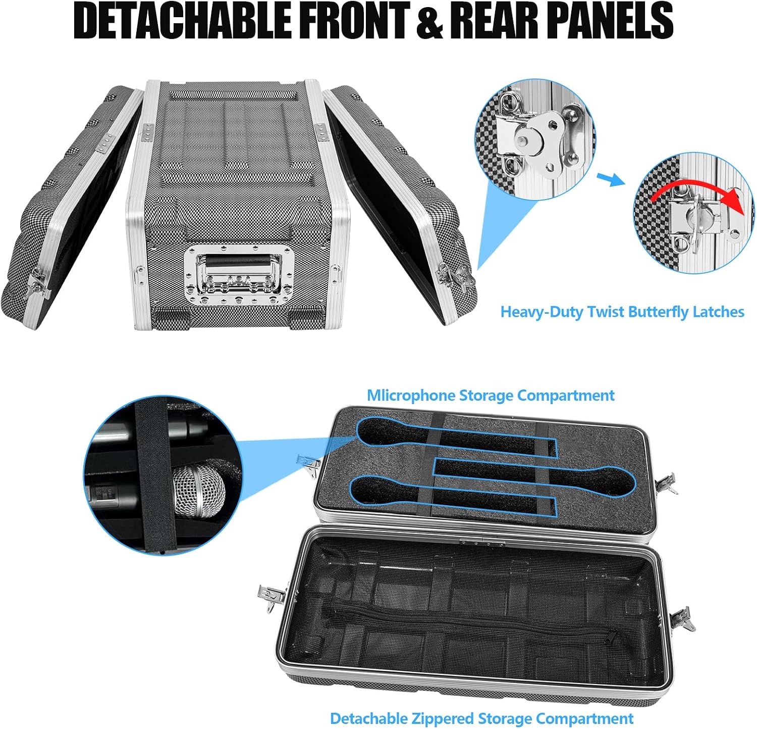 4U ABS Rack Case Shallow 12" Depth, 19" Rackmount Flight Road Travel Case, Waterproof Protective Hard Case with