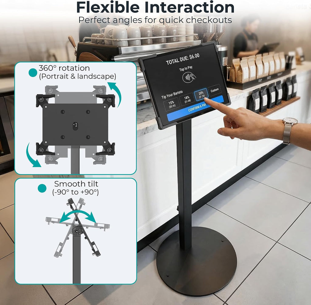 Anti-Theft iPad Kiosk Stand, Adjustable Tablet Floor Stand for POS Checkout | Security Display Mount for Business