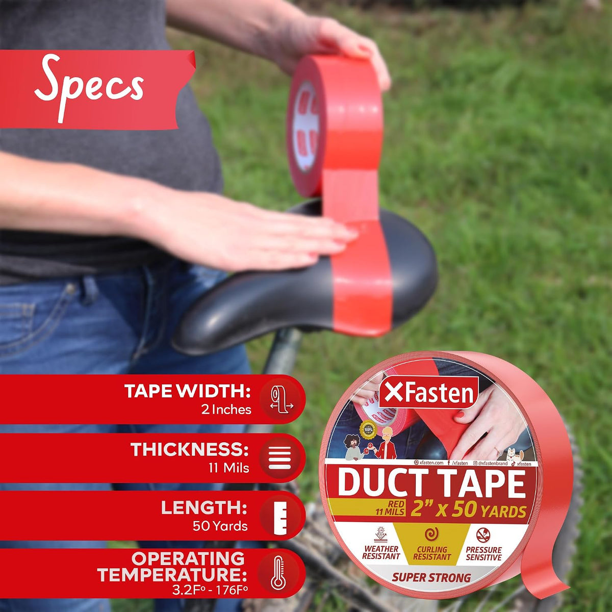 Super Strong Duct Tape 2 Inches x 50 Yards (Red, 2-Inch by 50-Yards)
