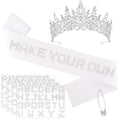 Custom Sash with Crown White Blank Satin Sash For Women Girls Rhinestones Tiara Satin Sash with Rhinestone Iron on