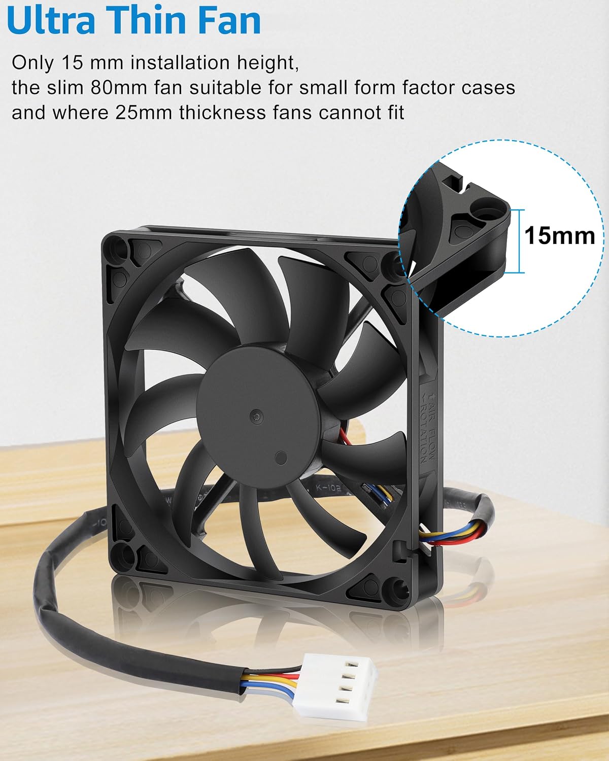 GDSTIME 8015 PWM Slim Fan, 80mm 12V 4-Pin Quiet Computer Case Fans, 2-Pack